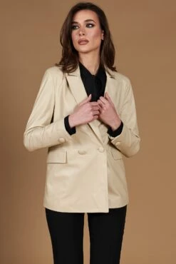 Zweireihiges Blazer Aus Beige Leder Knopfverschluss 15 Zweireihiges Blazer Aus Beige Leder Knopfverschluss -D’ARIENZO Verkäufe leder blazer damen echtes leder beige Giada 4
