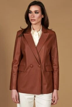 Zweireihiges Blazer Aus Lederfarben Leder Knopfverschluss 17 Zweireihiges Blazer Aus Lederfarben Leder Knopfverschluss -D’ARIENZO Verkäufe leder blazer damen echtes leder lederfarben Giada 5