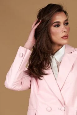 Zweireihiges Blazer Aus Rosa Leder Knopfverschluss 15 Zweireihiges Blazer Aus Rosa Leder Knopfverschluss -D’ARIENZO Verkäufe leder blazer damen echtes leder rosa Giada 2