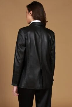 Zweireihiges Blazer Aus Schwarzem Leder Knopfverschluss -D’ARIENZO Verkäufe leder blazer damen echtes leder schwarze Giada 16