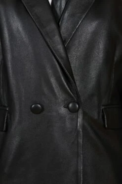 Zweireihiges Blazer Aus Schwarzem Leder Knopfverschluss -D’ARIENZO Verkäufe leder blazer damen echtes leder schwarze Giada 18