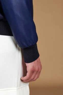 Elektrisches Blau Lederjacke Bomberjacke Koreanischer Kragen -D’ARIENZO Verkäufe leder bomberjacke herren lederjacke echte leder blau 106 10