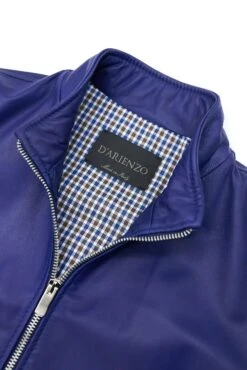 Elektrisches Blau Lederjacke Bomberjacke Koreanischer Kragen -D’ARIENZO Verkäufe leder bomberjacke herren lederjacke echte leder blau 106 11