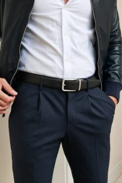 Schwarze Blaue Reversibler Saffiano Ledergürtel Herren Kalbsleder Mit Drehschnalle