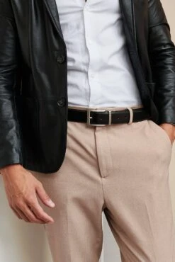 Schwarze Dunkelbraune Reversibler Ledergürtel Herren Kalbsleder Mit Drehschnalle