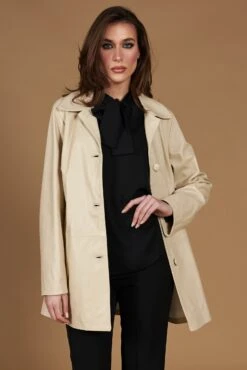 Einreihige Beige Lederjacke übergroße Version -D’ARIENZO Verkäufe leder jacke damen ubergro e echtes leder beige Wag 5
