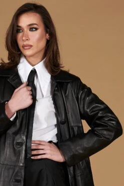 Einreihige Schwarze Lederjacke übergroße Version -D’ARIENZO Verkäufe leder jacke damen ubergro e echtes leder schwarze Wag 2