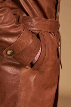 Zweireihiger Vintage-Ledermantel In Cognac Mit Gürtel -D’ARIENZO Verkäufe leder mantel fur manner ledermantel echtes leder lederfarben Spinel 11