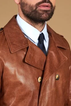 Zweireihiger Vintage-Ledermantel In Cognac Mit Gürtel -D’ARIENZO Verkäufe leder mantel fur manner ledermantel echtes leder lederfarben Spinel 12