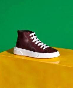 Burgunder Leder Hohe Sneaker Schuh Für Männer -D’ARIENZO Verkäufe leder sneakers herren echtes leder burgunder Firenze 2