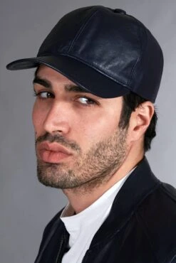 Blaue Unisex Ledercap Kappe Verstellbarer Klettverschluss