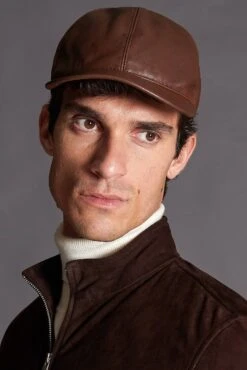 Cognac Unisex Ledercap Kappe Verstellbarer Klettverschluss