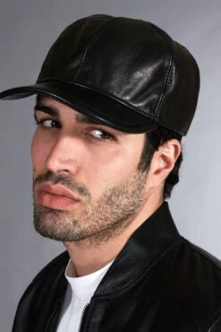 Schwarze Unisex Ledercap Kappe Verstellbarer Klettverschluss