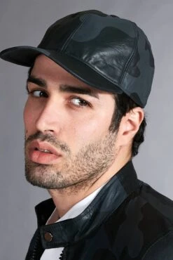 Militärschwarze Unisex Ledercap Aus Leder Kappe Verstellbarer Klettverschluss