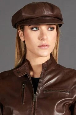 Dunkelbraune Damen Lederhut Aus Nappaleder Barett Mit Visier -D’ARIENZO Verkäufe lederhut fur frauen barett mit visier echtes leder dunkelbraune Taormina 2