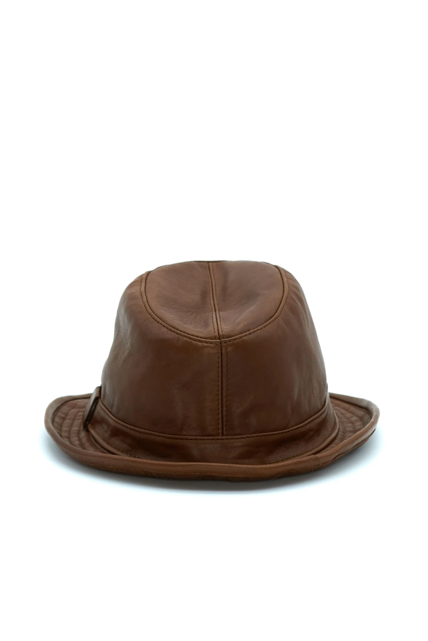 Braune Trilby Lederhut Herren Aus Nappaleder Schmales Visier 3 Braune Trilby Lederhut Herren Aus Nappaleder Schmales Visier – Bild 3