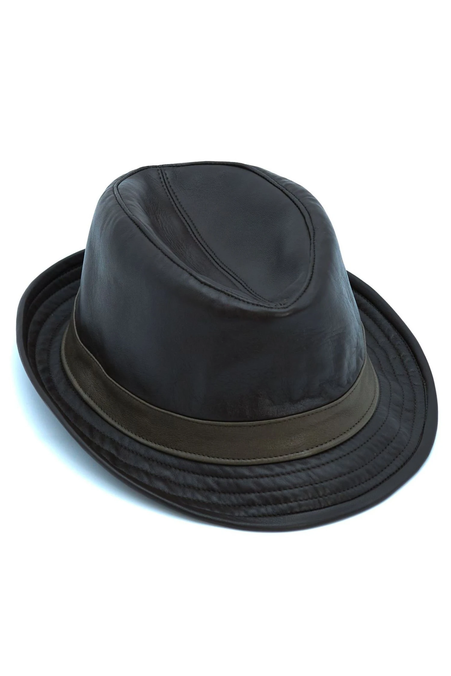 Dunkelbraune Trilby Lederhut Herren Aus Nappaleder Schmales Visier 3 Dunkelbraune Trilby Lederhut Herren Aus Nappaleder Schmales Visier – Bild 3