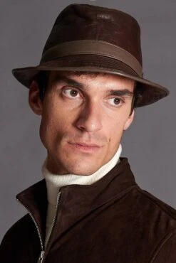 Dunkelbraune Trilby Lederhut Herren Aus Nappaleder Schmales Visier