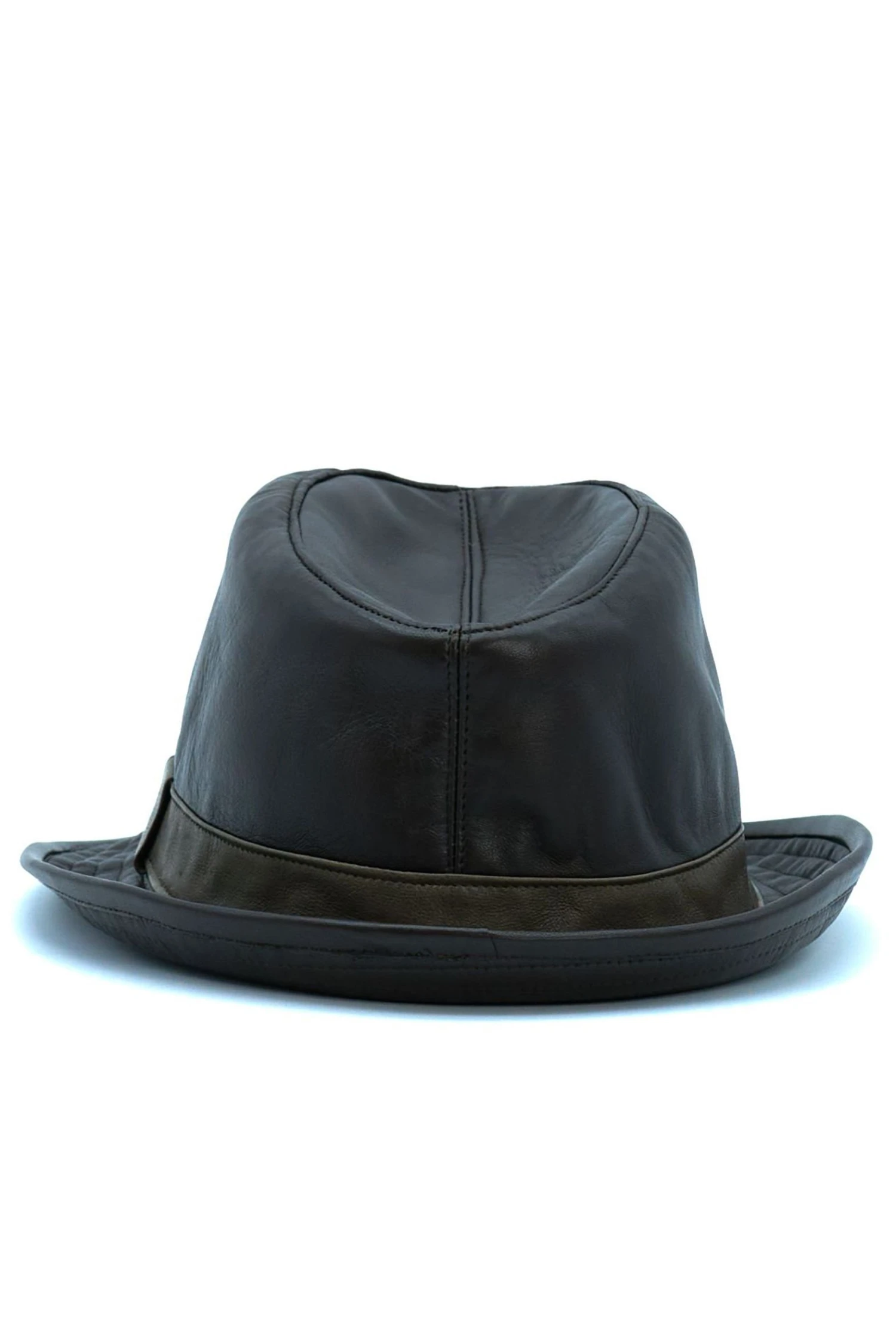 Dunkelbraune Trilby Lederhut Herren Aus Nappaleder Schmales Visier 4 Dunkelbraune Trilby Lederhut Herren Aus Nappaleder Schmales Visier – Bild 4