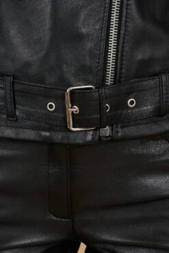Chiodo Schwarze Leder Bikerjacke Mit Glattem Nappa-gürtel -D’ARIENZO Verkäufe lederjacke damen bikerjacke echtes leder schwarze Chiodo 14