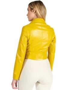 Gelbe Kurze Lederjacke Cropped Bikerjacke -D’ARIENZO Verkäufe lederjacke damen kurze bikerjacke echtes leder Gelbe Alice 5