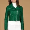 Grüne Kurze Lederjacke Naturleder Cropped Bikerjacke