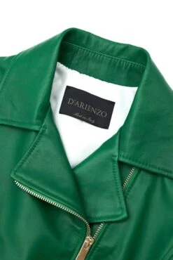 Grüne Kurze Lederjacke Naturleder Cropped Bikerjacke -D’ARIENZO Verkäufe lederjacke damen kurze bikerjacke echtes leder Gr ne Alice 11