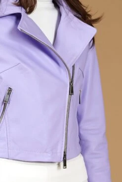 Pastellfarbene Wisteria Kurze Bikerlederjacke -D’ARIENZO Verkäufe lederjacke damen kurze bikerjacke echtes leder pastel wisteria Alice 10