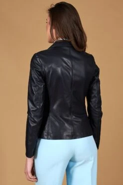 Blaue Zweifarbige Lammlederjacke Mit Glatter Wirkung -D’ARIENZO Verkäufe lederjacke frau blau fz 8