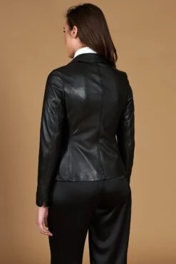 Schwarze Zweifarbige Lammlederjacke Mit Glatter Wirkung -D’ARIENZO Verkäufe lederjacke frau schwarz fz 8