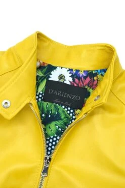 Gelbe Bikerjacke Nappaleder Lammleder Glatte-effekt -D’ARIENZO Verkäufe lederjacke frauen bikerjacke echtes leder gelbe Linda 12