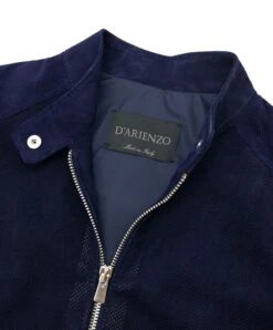 Blaue Bikerjacke Perforiertes Wildleder Glatte-effekt -D’ARIENZO Verkäufe lederjacke frauen bikerjacke perforiertem wildleder echtes leder blau Linda 6