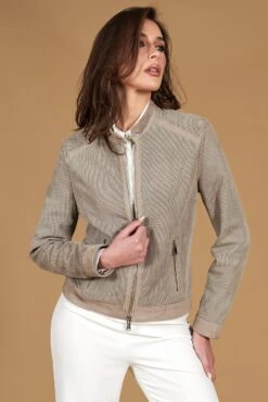 Graue Bikerjacke Perforiertes Wildleder Glatte-effekt