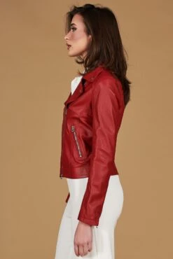 Rote Biker Nappa Lederjacke Mit Glatter Wirkung -D’ARIENZO Verkäufe lederjacke frauen rot kbc 7