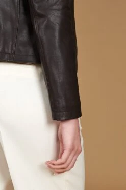 Dunkelbraune Lederjacke Naturleder Hemd Kragen -D’ARIENZO Verkäufe lederjacke fur frauen biker echtes leder braune Vale Cam 10