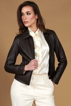 Dunkelbraune Lederjacke Naturleder Hemd Kragen -D’ARIENZO Verkäufe lederjacke fur frauen biker echtes leder braune Vale Cam 3