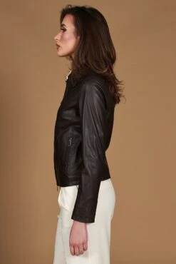 Dunkelbraune Lederjacke Naturleder Hemd Kragen -D’ARIENZO Verkäufe lederjacke fur frauen biker echtes leder braune Vale Cam 6