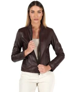 Burgunder Lederjacke Lammleder Koreanisches Kragen -D’ARIENZO Verkäufe lederjacke fur frauen biker echtes leder burgunder Vale 2