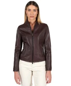 Burgunder Lederjacke Lammleder Koreanisches Kragen