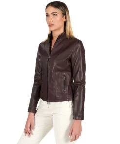 Burgunder Lederjacke Lammleder Koreanisches Kragen -D’ARIENZO Verkäufe lederjacke fur frauen biker echtes leder burgunder Vale 3