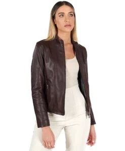 Burgunder Lederjacke Lammleder Koreanisches Kragen -D’ARIENZO Verkäufe lederjacke fur frauen biker echtes leder burgunder Vale 8