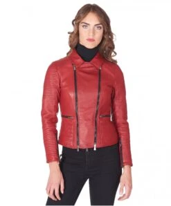 Rote 3 In 1 Gesteppte Lederjacke Lammleder Glatter Wirkung