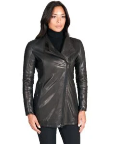 Schwarze Lederjacke Gekreuztem Reißverschluss Vintage-effekt -D’ARIENZO Verkäufe lederjacke fur frauen biker vintage echtes leder schwarze Serena 2