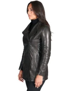 Schwarze Lederjacke Gekreuztem Reißverschluss Vintage-effekt -D’ARIENZO Verkäufe lederjacke fur frauen biker vintage echtes leder schwarze Serena 3