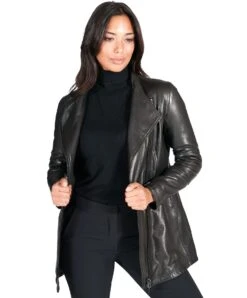 Schwarze Lederjacke Gekreuztem Reißverschluss Vintage-effekt -D’ARIENZO Verkäufe lederjacke fur frauen biker vintage echtes leder schwarze Serena 9