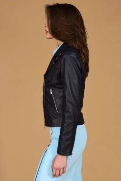 Blau Bikerjacke Aus Naturleder Kreuzreißverschluss -D’ARIENZO Verkäufe lederjacke fur frauen bikerjacke echtes leder Blau KBC 5