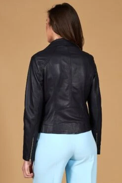 Blau Bikerjacke Aus Naturleder Kreuzreißverschluss -D’ARIENZO Verkäufe lederjacke fur frauen bikerjacke echtes leder Blau KBC 6