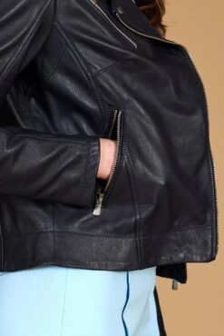 Blau Bikerjacke Aus Naturleder Kreuzreißverschluss -D’ARIENZO Verkäufe lederjacke fur frauen bikerjacke echtes leder Blau KBC 9