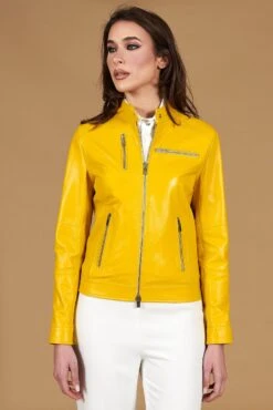 Gelbe Bikerlederjacke Naturleder Glatte-effekt 15 Gelbe Bikerlederjacke Naturleder Glatte-effekt -D’ARIENZO Verkäufe lederjacke fur frauen bikerjacke echtes leder Gelb Giulia 3