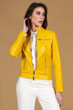 Gelbe Bikerlederjacke Naturleder Glatte-effekt 17 Gelbe Bikerlederjacke Naturleder Glatte-effekt -D’ARIENZO Verkäufe lederjacke fur frauen bikerjacke echtes leder Gelb Giulia 5